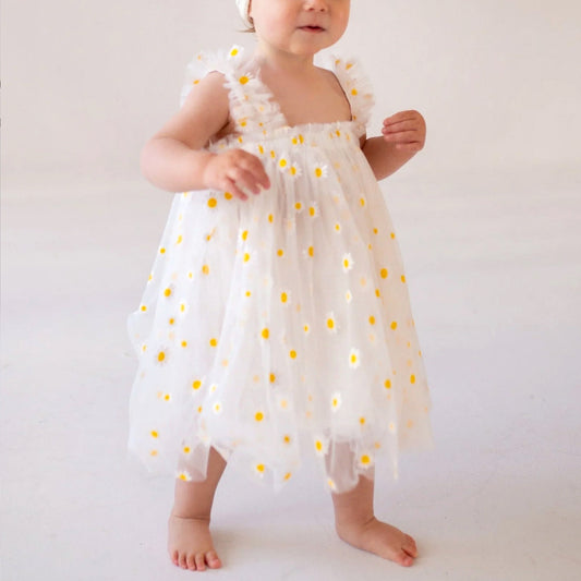 Daisy Baby Girl Tulle Dress for Special Occasion, Toddler Fairy Princess First Birthday Outfit