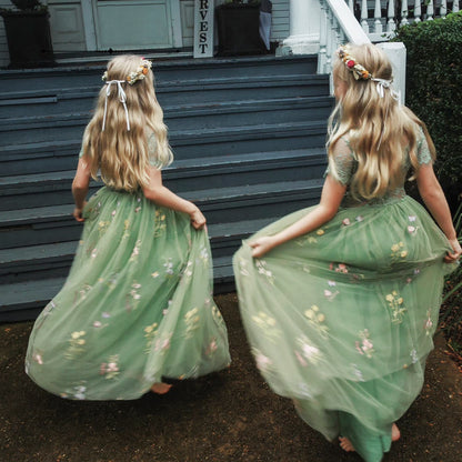 Sage Flower Girl Dresses for Forest or Beach Wedding Party, Lace and E – AmimamiDoll
