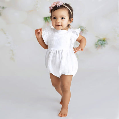 First Birthday Outfit Girl, Smash Cake Photoshoot, White muslin romper for Special Occasions, One Years Old Girls, Cotton Clothes for Toddler