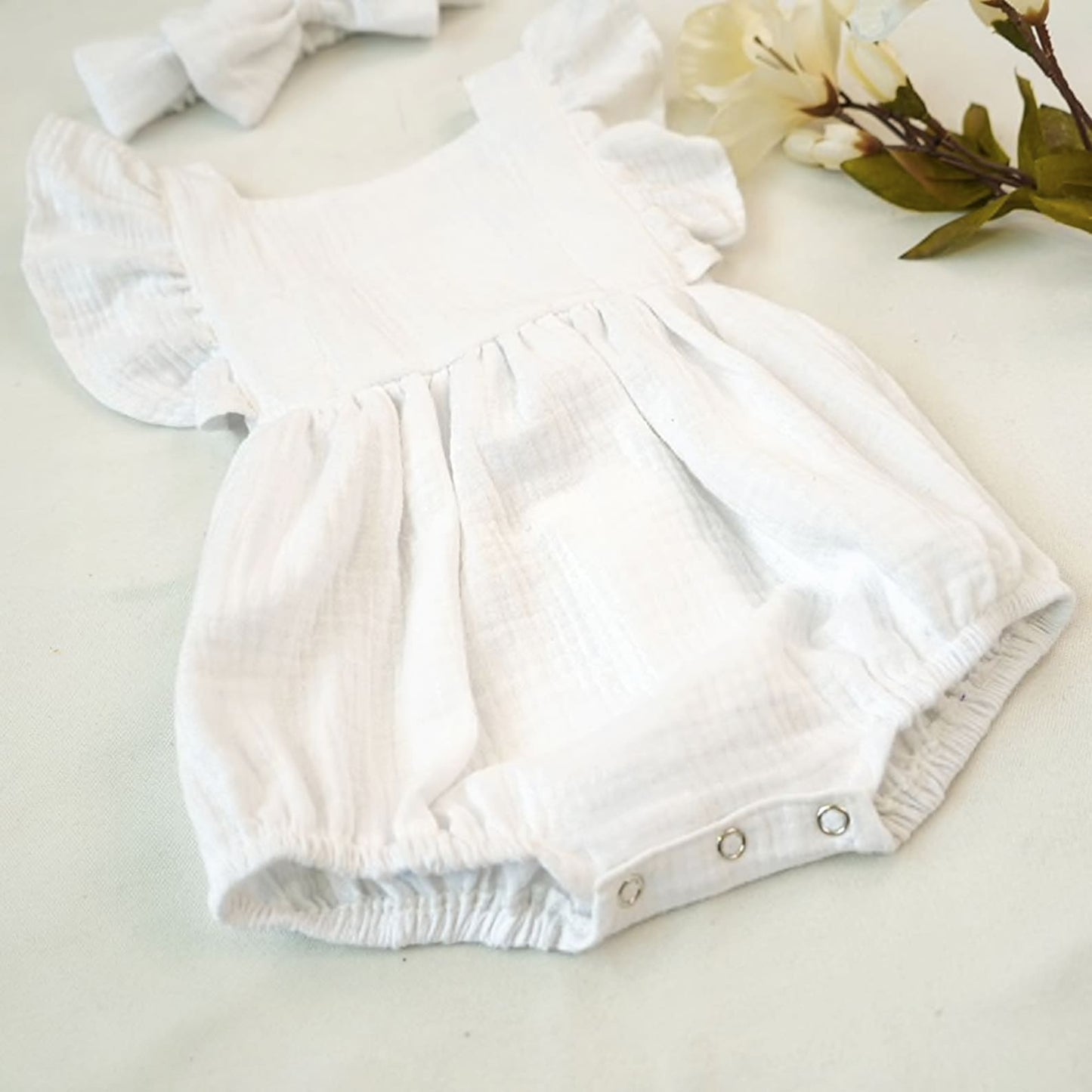 First Birthday Outfit Girl, Smash Cake Photoshoot, White muslin romper for Special Occasions, One Years Old Girls, Cotton Clothes for Toddler