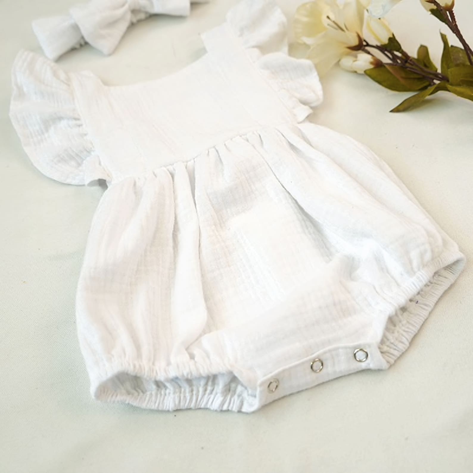 First Birthday Outfit Girl, Smash Cake Photoshoot, White muslin romper for Special Occasions, One Years Old Girls, Cotton Clothes for Toddler