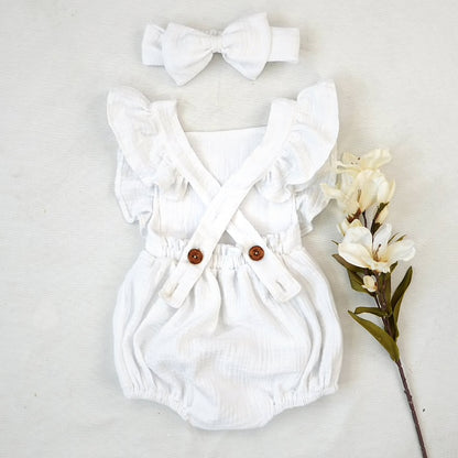 First Birthday Outfit Girl, Smash Cake Photoshoot, White muslin romper for Special Occasions, One Years Old Girls, Cotton Clothes for Toddler