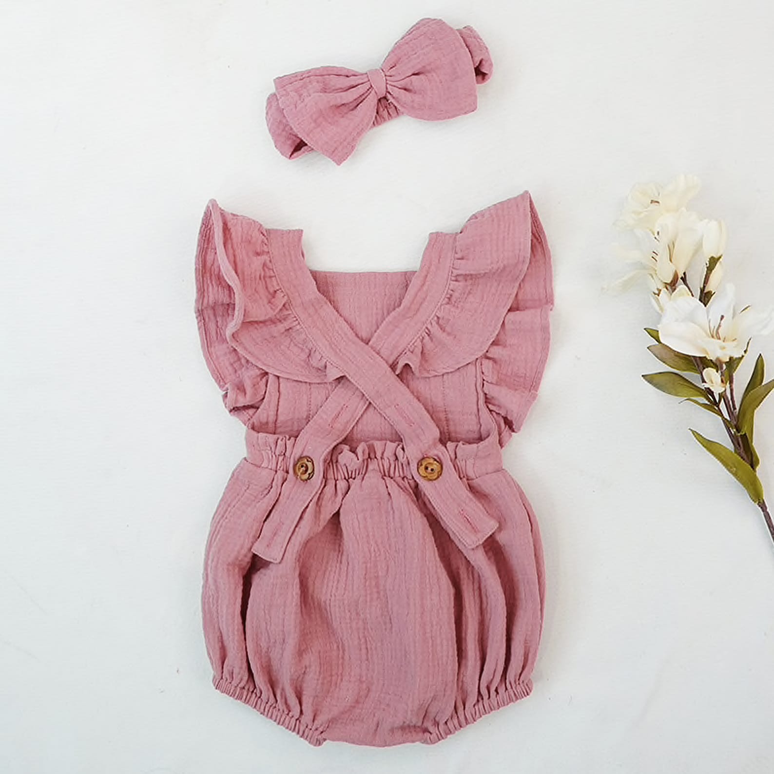 First Birthday Outfit Girl, Smash Cake Photoshoot, Blush Pink muslin romper for Special Occasions, One Years Old Girls, Cotton Clothes for Toddler