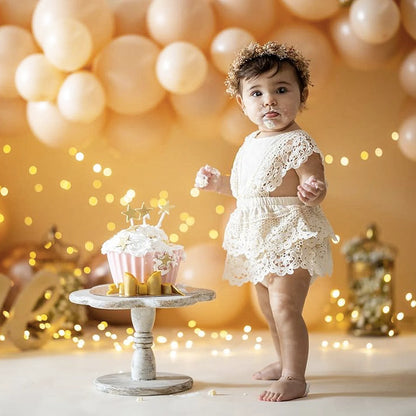 Cake Smash Outfit Girl - Boho Baby Romper, Lace Stockings and Floral Headband. Beige Ivory Crochet Lace Dress for First Birthday Outfit Girl, Smash Cake Photo shoot, Baptism After Party Toddler and Newborn, One Year Old Girl