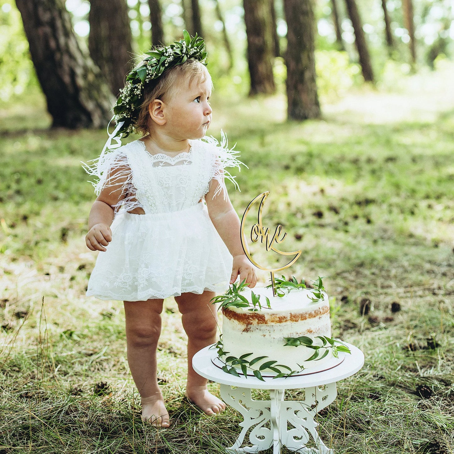 Boho Lace Baby Dress Romper with Feathers 1st Birthday Cake Smash Out AmimamiDoll