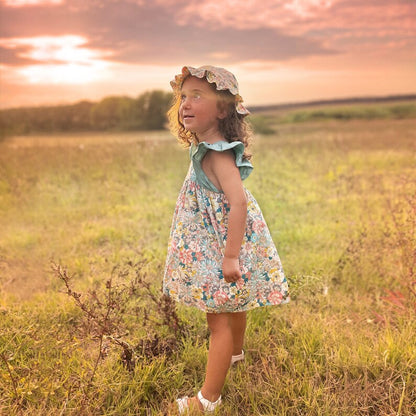 Summer Baby Girl Dress & Sun Hat, Cotton Toddler Flutter sleeve Sundress, Organic Boho Country Photoshoot outfit, Beach party, Birthday gift