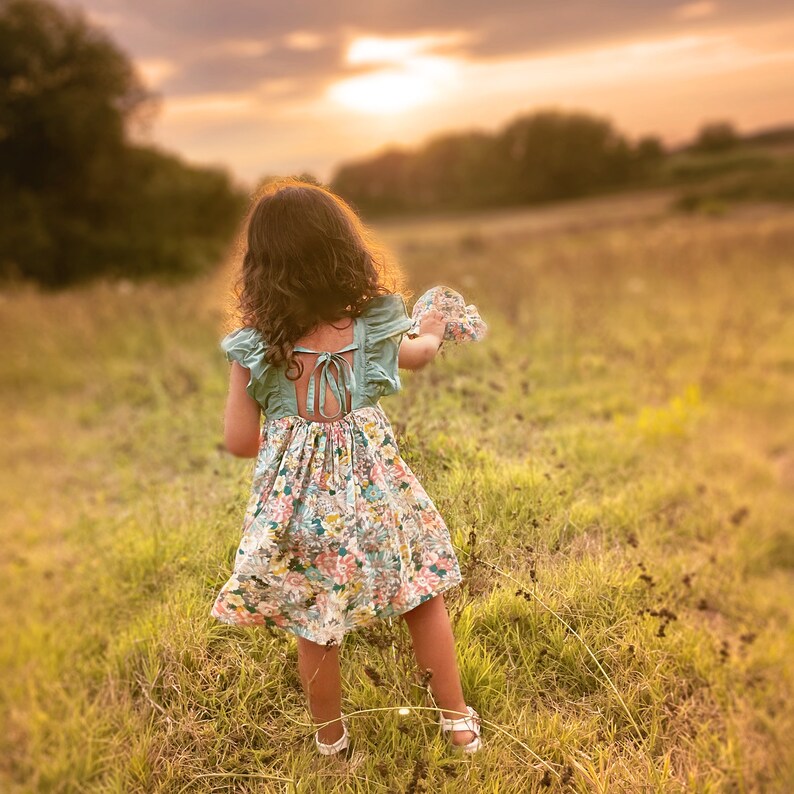 Summer Toddler Girl Sundress & Sun Hat, Cotton Country Floral Dress, Organic Baby Clothes