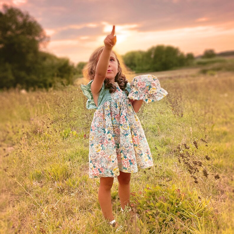 Summer Baby Girl Dress & Sun Hat, Cotton Toddler Flutter sleeve Sundress, Organic Boho Country Photoshoot outfit, Beach party, Birthday gift