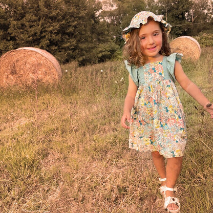 Summer Baby Girl Dress & Sun Hat, Cotton Toddler Flutter sleeve Sundress, Organic Boho Country Photoshoot outfit, Beach party, Birthday gift