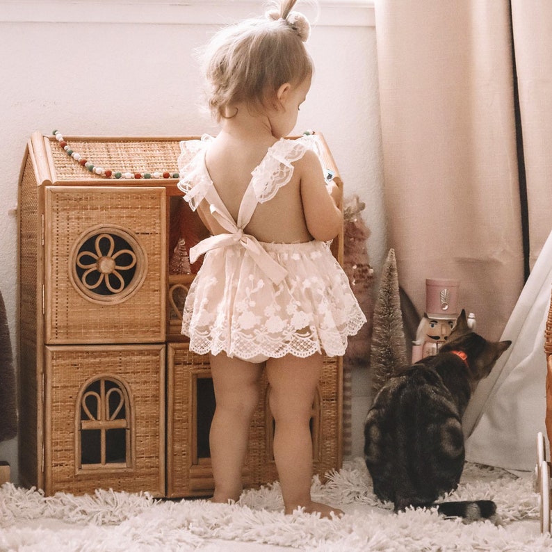 Bohemian Beige or White Lace Baby Dress Romper for Special Occasion, O AmimamiDoll Bohemian Beige or White Lace Baby Dress Romper for Special Occasion, O AmimamiDoll