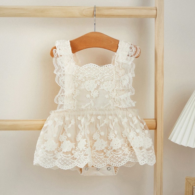 Bohemian Beige or White Lace Baby Dress Romper for Special Occasion, O AmimamiDoll Bohemian Beige or White Lace Baby Dress Romper for Special Occasion, O AmimamiDoll