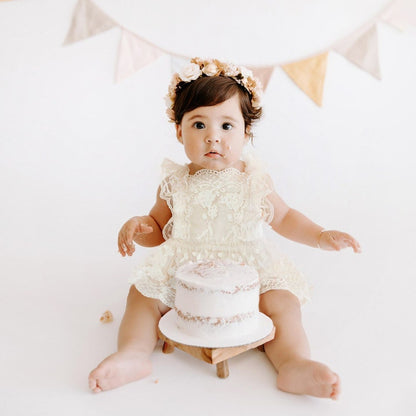 Cake Smash Outfit Girl, Ivory Lace Baby Dress Special Occasion, Boho Wedding Flower Girl Romper, First Birthday One Year Photoshoot, Baptism