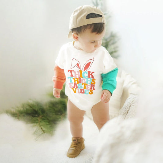 Unisex Easter Baby Romper for Boys & Girls, Bunny ears Sweatshirt, My First Easter Photoshoot, Neutral Toddler Oversized Baby Sweater Onesie