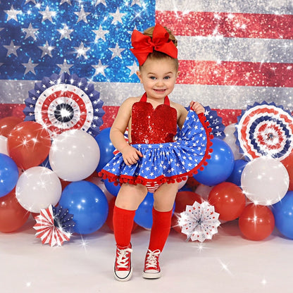 American Baby Girl Tutu Dress for Independence Day Pageant, 4th of July Red Sequin Romper