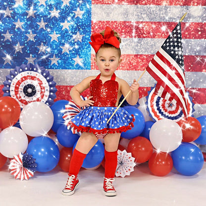 American Baby Girl Tutu Dress for Independence Day Pageant, 4th of July Red Sequin Romper