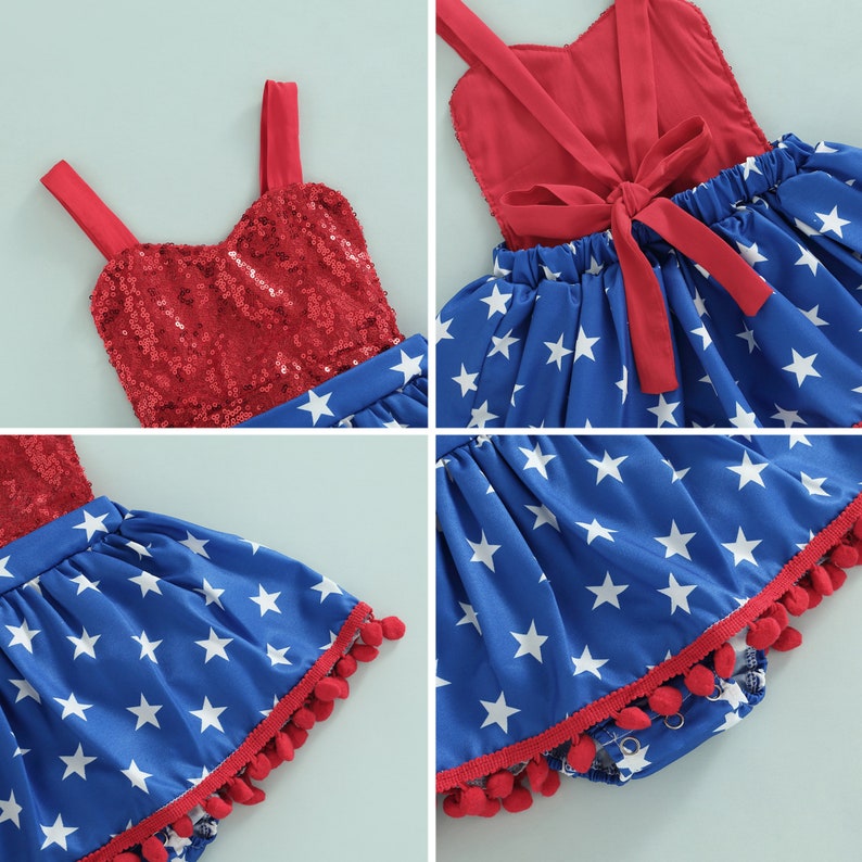 American Baby Girl Tutu Dress for Independence Day Pageant, 4th of July Red Sequin Romper