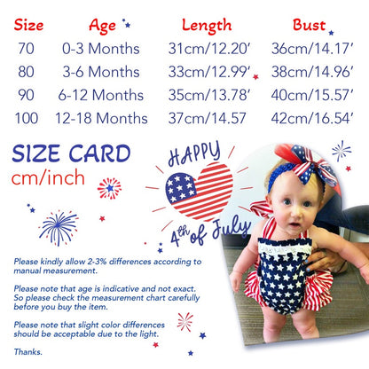 Infant Baby Girl Romper Dress for Independence Day, Striped and Stars Backless Jumpsuits