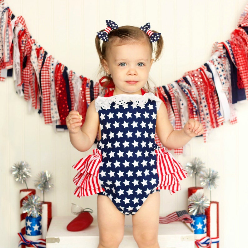 Infant Baby Girl Romper Dress for Independence Day, Striped and Stars Backless Jumpsuits