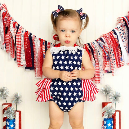 Infant Baby Girl Romper Dress for Independence Day, Striped and Stars Backless Jumpsuits