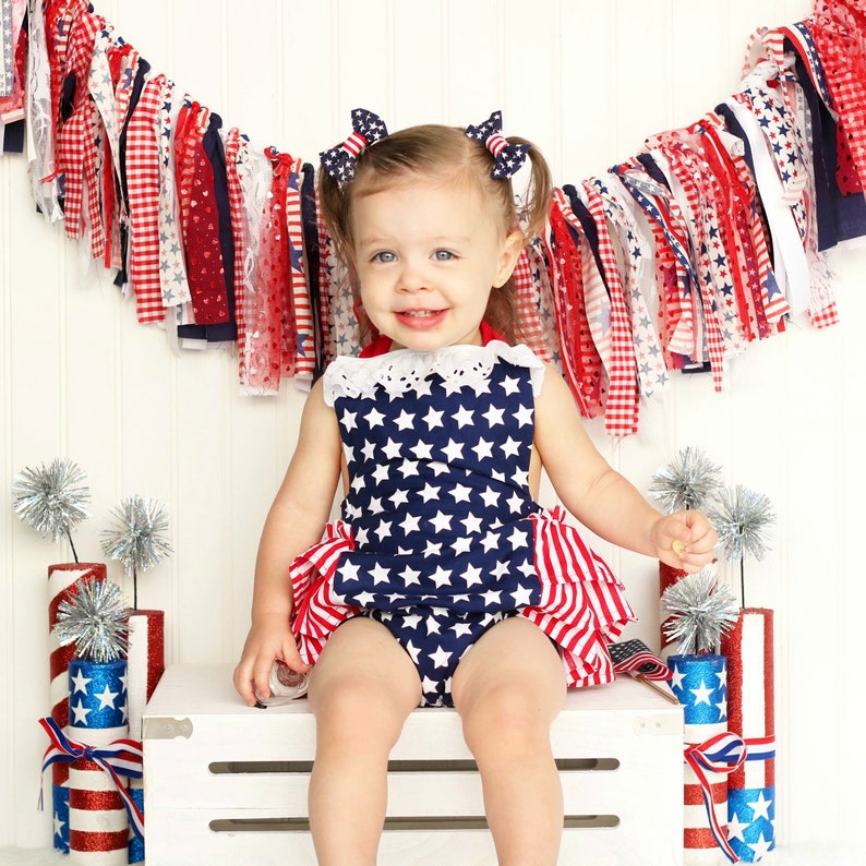 Infant Baby Girl Romper Dress for Independence Day, Striped and Stars Backless Jumpsuits