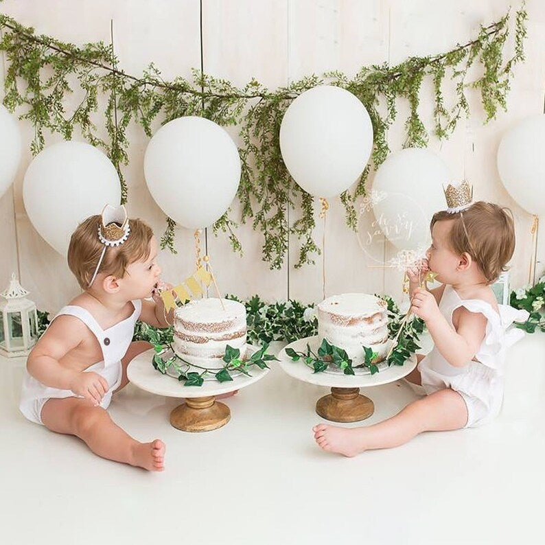 White Baby Matching Outfits Boy Girl, Sibling Smash Cake Romper, Twins Onesies Newborn Toddler Photoshoot, Big sister Little Brother picture