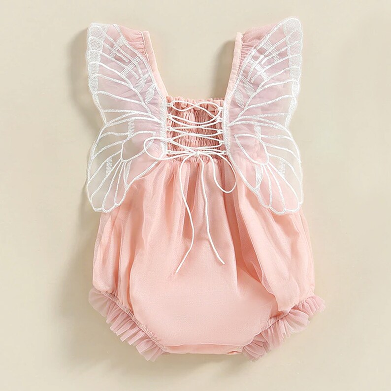 Butterfly Baby Girl Romper, Cake Smash Outfit for First Birthday Photoshoot, Toddler Tulle Bubble Romper, Infant Fairy Princess, Angel Fly Wings pink