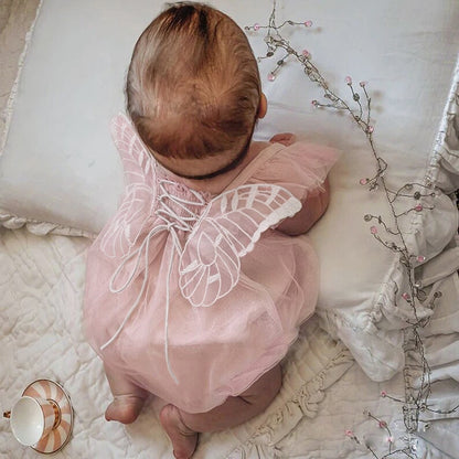 Butterfly Baby Girl Romper, Cake Smash Outfit for First Birthday Photoshoot, Toddler Tulle Bubble Romper, Infant Fairy Princess, Angel Fly Wings pink