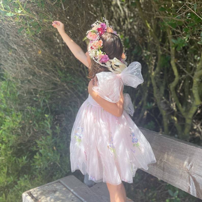 Sage Flower Girl Dresses or Junior Bridesmaid Outfit for Forest Wedding Party, Embroidered Tulle Tutu Gown, Beach Wedding Ceremony, Toddler Flower Girl, Spring Summer 2024 Easter, pink