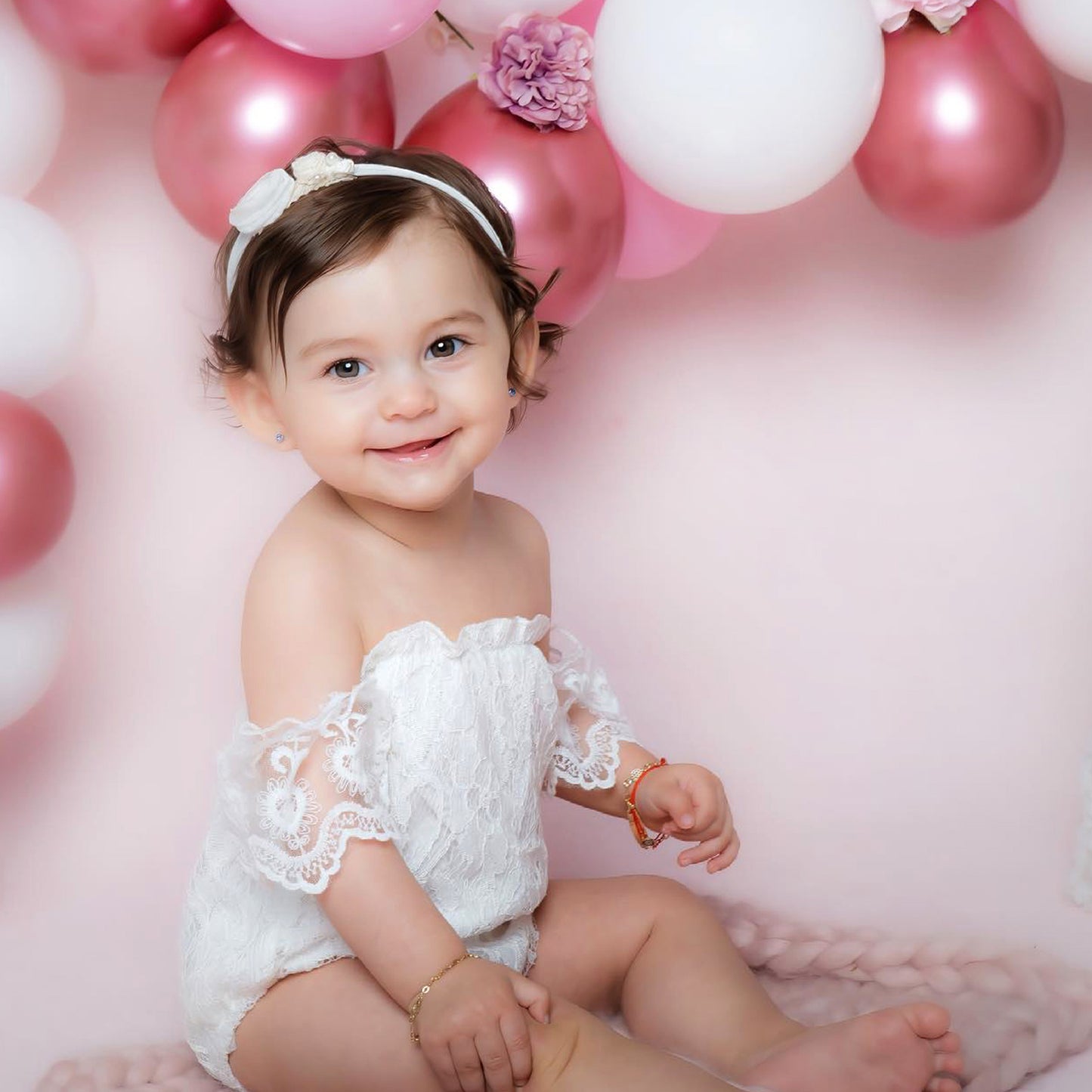 White Lace Baby Romper Off Shoulder for Newborn or First Birthday Smash Cake Outfit