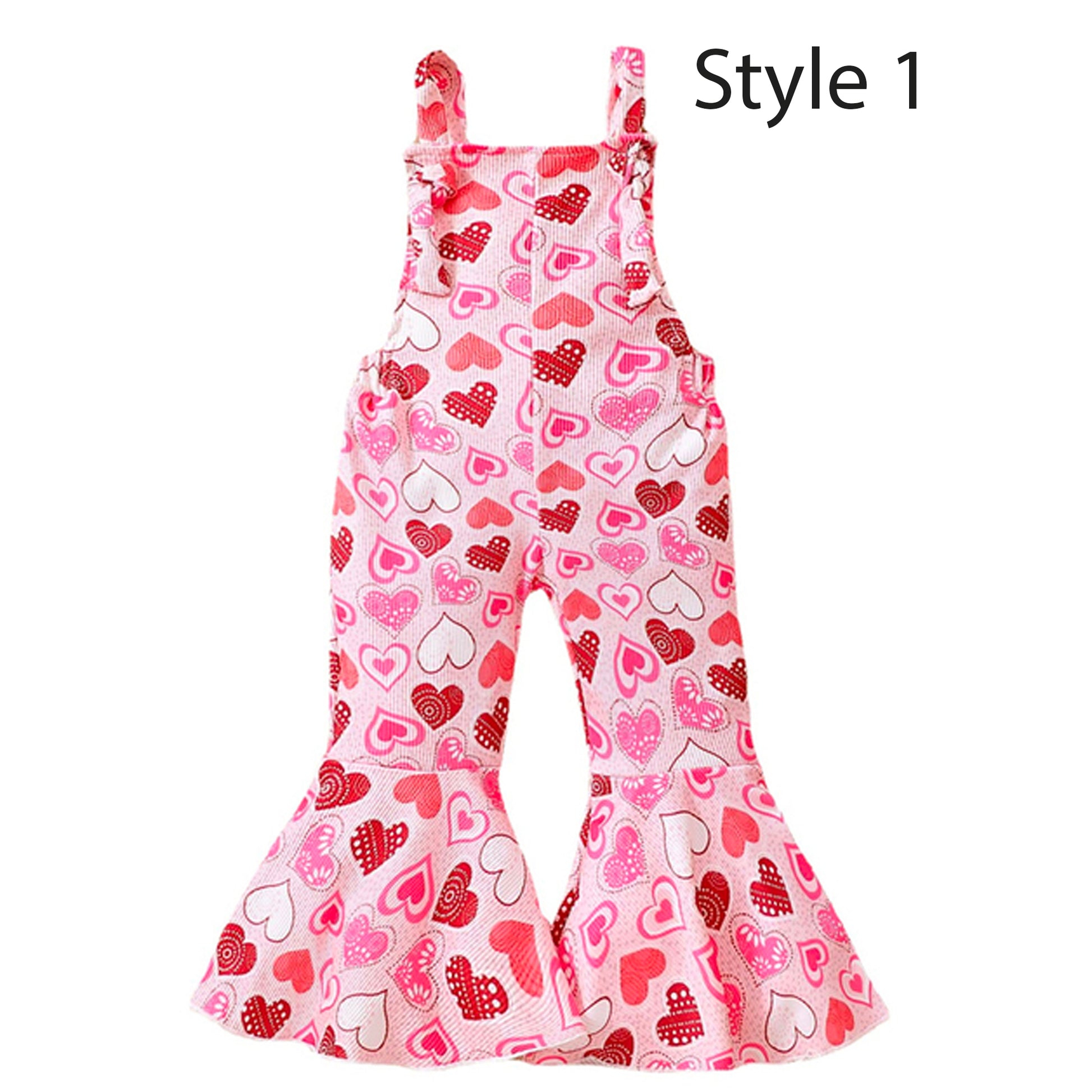 Bell Bottoms Baby Girl Overall with Hearts Print, Valentine's Day Outfit for Toddler and Kids