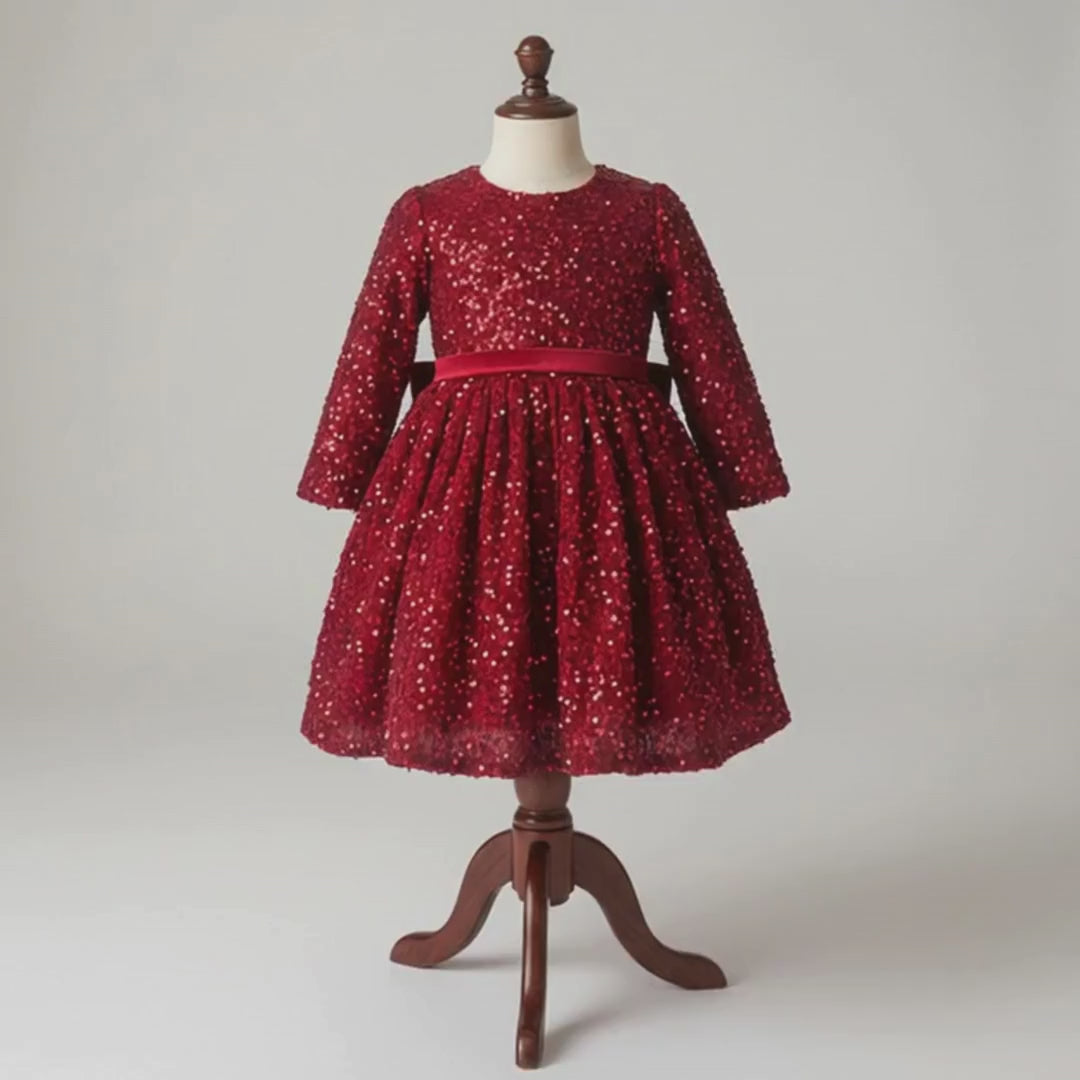 Sparkle Christmas Girls Dress: Burgundy Red Velvet Sequined Gown, Xmas Holiday Party Kids & Toddler Elegant Outfit for Special Occasion