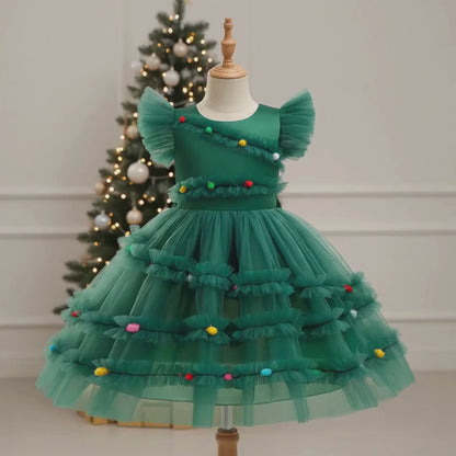 Green Christmas Tree Girls Dress + FREE GIFT